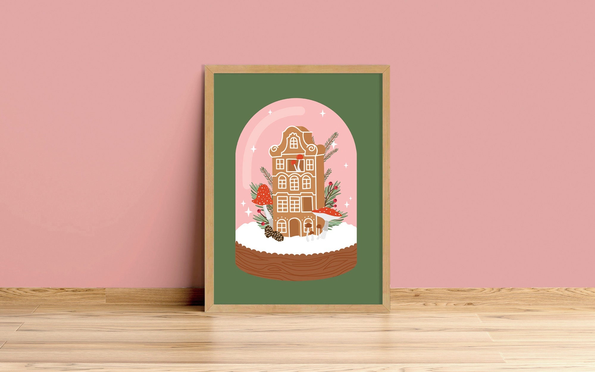 Gingerbread House Boho Cloche Christmas Art Print Unframed - Etsy