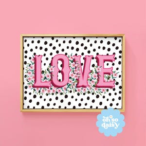 Love Dalmatian Gypsophila Landscape Horizontal Print, Romantic Bedroom Poster, Vintage Retro Kitchen Decor Valentines