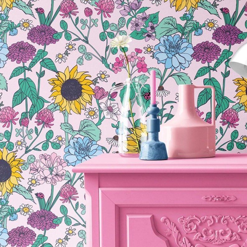 Floral Wallpaper Roll: 'Enchanted Garden' Cottagecore Style image 3