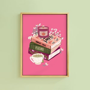 Cosy Love Books Bouquet Coquette Impression d'art botanique kitsch | Sans cadre A6 A5 A4 A3 A2 A1 Création | Décoration rétro vintage