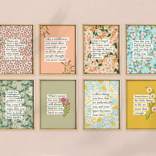 The Little Book of Positivity 8er-Set Mini-Kunstdrucke | A6 Druck | Affirmation Cottagecore Vintage Haus Muttertag Blumen Patwork