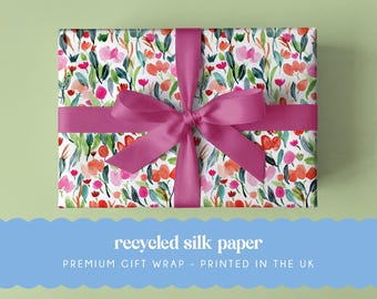 Tulip Floral Gift Wrap Sheet | Recycled Silk Paper, A2 Size | Floral Wrapping Paper for Birthdays, Weddings