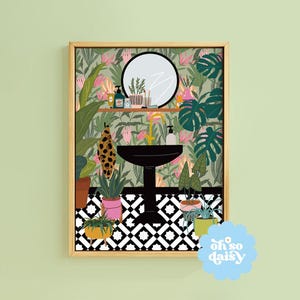 Tropical Botanical Sink Art Print | Unframed A6 A5 A4 A3 A2 A1 | Home Decor for Bathrooms Toilet Botanical Green Maximalist