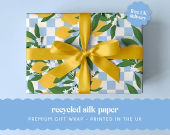 Lemon Checkerboard Gift Wrap Sheet | A2 Sheet 42 x 59.4 cm| Retro Check Birthday Present Recycled Wrapping Paper