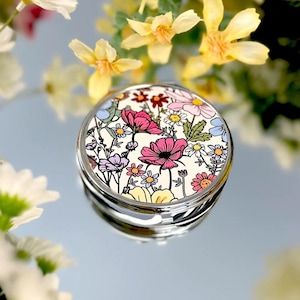Compacte spiegel met wilde bloemen en bloemenprint: make-upspiegel voor handtas (7,3 cm)