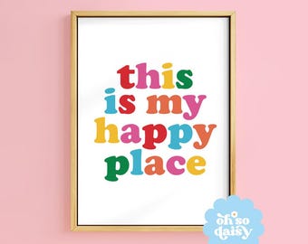 Happy Place Art Print: Retro Rainbow Home Decor
