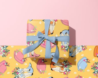 Howdy Cowgirl Boots Hat Floral Gift Wrap Sheet | A2 42 x 59.4 cm | Wrapping Paper Gift Roll Retro Colourful Birthday Thank You Cowboy