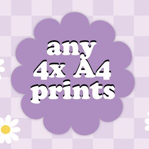 Oferta de pacote com 4 impressões A4 | Arte A4 sem moldura | Presente de parede de galeria, decoração especial para casa, compra múltipla, mix & match