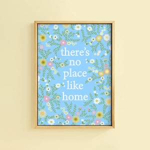 Non c'è posto come casa, stampa artistica da parete colorata con citazione botanica e fiori ricamati / Senza cornice A6 A5 A4 A3 A2 A1 / Cottagecore