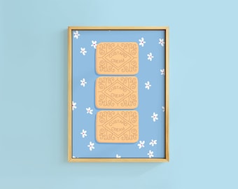 Custard Cream Biscuit Quote Text Art Print | Unframed A6 A5 A4 A3 A2 A1 | Kitchen Classic Daisy Tea Cute Retro Kitsch Food Gallery Bold