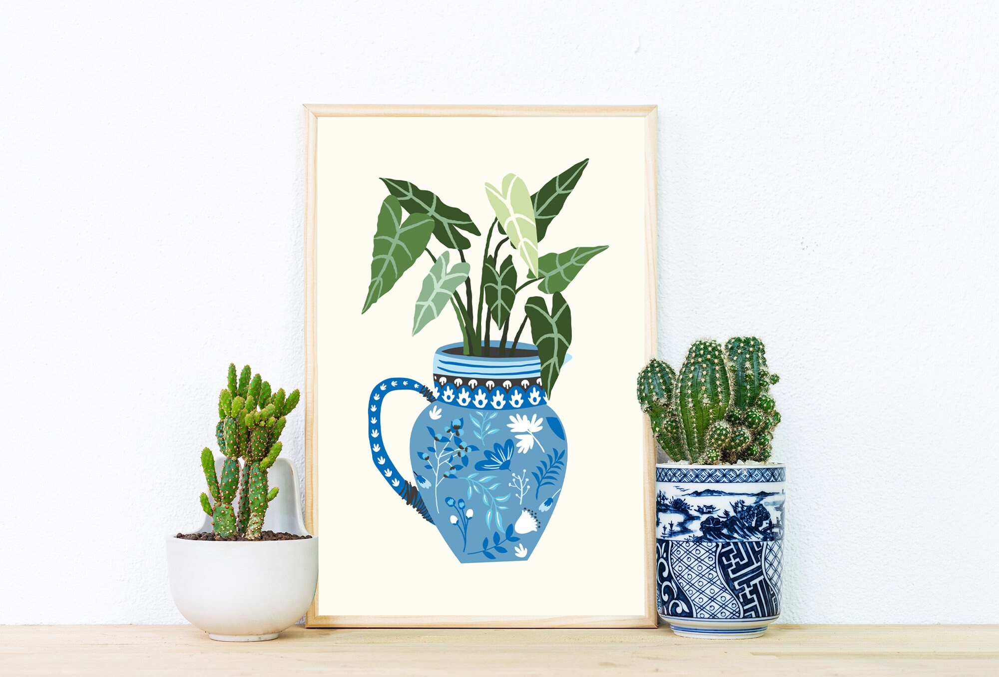 Greek Tile Painted Jug Vase Botanical House Plant Art Print Etsy UK