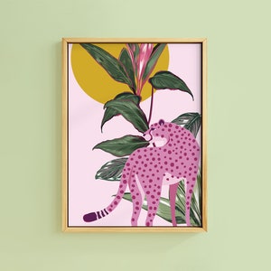 Botanischer Gepard Tropical Pink African Sun Print | Ungerahmt A6 A5 A4 A3 A2 Kunst | Galerie Wand Rahmen Dekor Statement Dekor Senf Grafik