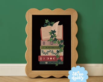 Magic And The Moon Library Books Art Print, Spells Witchy Boho Dark Magic Maximalist Poster, Interior Halloween Gallery Wall