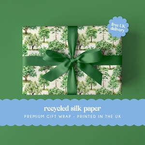 Woodland Trees Gift Wrap Sheet | A2 sheets 42 x 59.4 cm | Recycled Silk Paper | Botanical Wrapping Paper for Birthday, Wedding, Anniversary