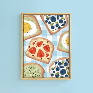 Brunch Club Avocado Toast Art Print | Unframed A6 A5 A4 A3 A2 A1 | Retro Yellow Kitchen Egg Fruit Daisies Strawberry Egg Graphic Gallery