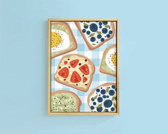 Brunch Club Avocado Toast Art Print | Unframed A6 A5 A4 A3 A2 A1 | Retro Yellow Kitchen Egg Fruit Daisies Strawberry Egg Graphic Gallery