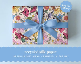 Wildflower Floral Gift Wrap Sheet | A2 sheets - 42 x 59.4 cm | Recycled Silk Paper | Floral Wrapping Paper for Birthdays, Weddings