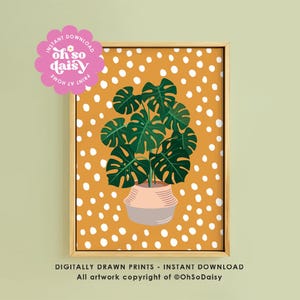 Monstera Dalmatiner Art Print, Geflochtener Korb, Boho Home Decor (digitaler Download)
