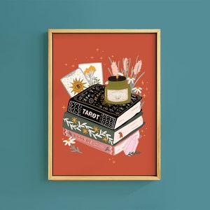 Liebe Zauber & Tarot Bücher Halloween Hexe Herbst Kerze Kunstdruck | Ungerahmt A6 A5 A4 A3 A2 A1 | Wall Poster Cottagecore Dekor