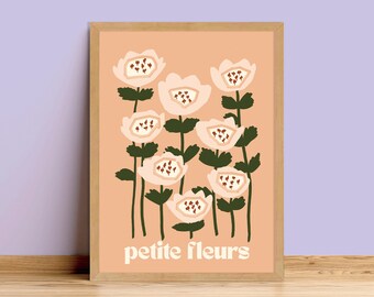 Petite Fleurs Boho Abstract Flowers Poster Text Quote Art Print | Unframed A6 A5 A4 A3 A2 A1 | Retro Daisies Gallery Wall Bold Fun Botanical