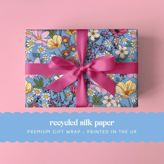 Blue Wildflower Luxury Gift Wrap Sheet |  A2 sheets - 42 x 59.4 cm | Recycled Silk Paper | Floral Wrapping Paper for Birthdays, Weddings