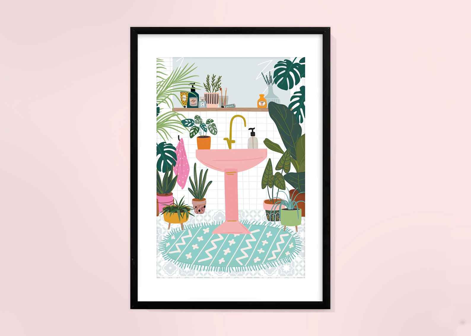 Botanical Sink Bathroom Tile House Plants Art Print Unframed | Etsy