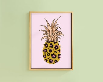 Leopard Print Pineapple Botanical Art Print | Unframed A6 A5 A4 A3 A2 A1 | Poster Wall Pink Illustration Graphic Gallery Wall Dotty Eclectic