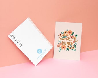 Thanks A Bunch Floral A6 Greetings Card with Envelope | Blank Inside | Vintage Flower Thank You Card Retro Sweet