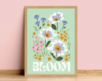 Bloom Mint Green Meadow Floral Botanical Art Print | Unframed A6 A5 A4 A3 A2 A1 | Daisy Wild Flower Cute Retro Cottage core Gallery