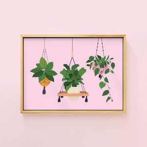 Botanical Hanging Plants Art Print | Unframed A6 A5 A4 A3 A2 A1 | House Plant Gallery Wall Poster Macrame Interior Floral Pink Plant