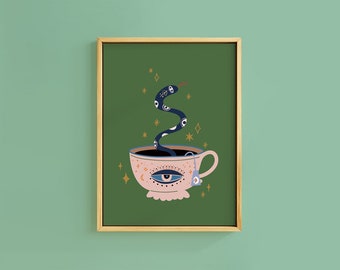 Tea Leaves Snake Eye Cup Art Print | Unframed A6 A5 A4 A3 A2 A1 | Spells Witchy Boho Dark Magic Maximalist Interior Halloween Gallery Wall