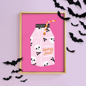 Spooky Ghoul Juice Retro Halloween Carton Art Print | Unframed A6 A5 A4 A3 A1 | Fall Autumn Decor Hocus Pocus Ghost Hippie Hallowe'en