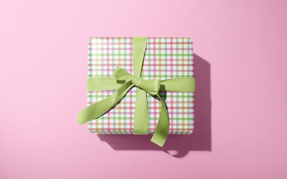 Pink Checkerboard Floral Wrapping Paper - 20 Sheets