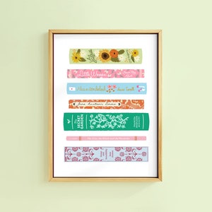 Colourful Book Spines Classics Art Print | Unframed A6 A5 A4 A3 A2 A1 | Retro Jane Austen Alice Wonderland Cottagecore Wall Library Books