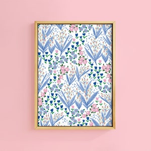 Bluebell Meadow Floral Botanical Art Print | Unframed A6 A5 A4 A3 A2 A1 | Tulip Abstract Flower Pink Cute Cottagecore Plant Gallery Soft