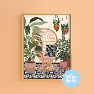 The Garden Room Peacock Chair Botanical Plant Geo Tile Art Print | Unframed A6 A5 A4 A3 A2 | Wicker Macrame Boho Natural Decor Cottage Core