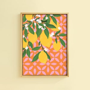 Squeeze The Day Lemons Tiled Art Print | Unframed A6 A5 A4 A3 | Lemons Zesty Boho Tile Fruit Kitchen Bar Decor