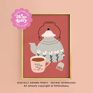 Impressão artística "Hora do Chá", decoração aconchegante para cozinha (Download Digital)