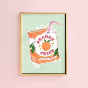 Freshly Squeezed Orange Juice Carton Art Print | Unframed A6 A5 A4 A3 | Oranges Zesty Retro Fruit Juice Carton Tile Fruit Kitchen Bar Decor