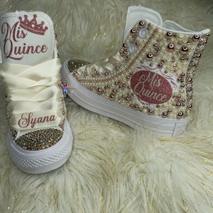 Bling High Top Converse, Personalized, Custom Bling Converse Sweet 16, Quinceanera, Mis XV, Rose Gold