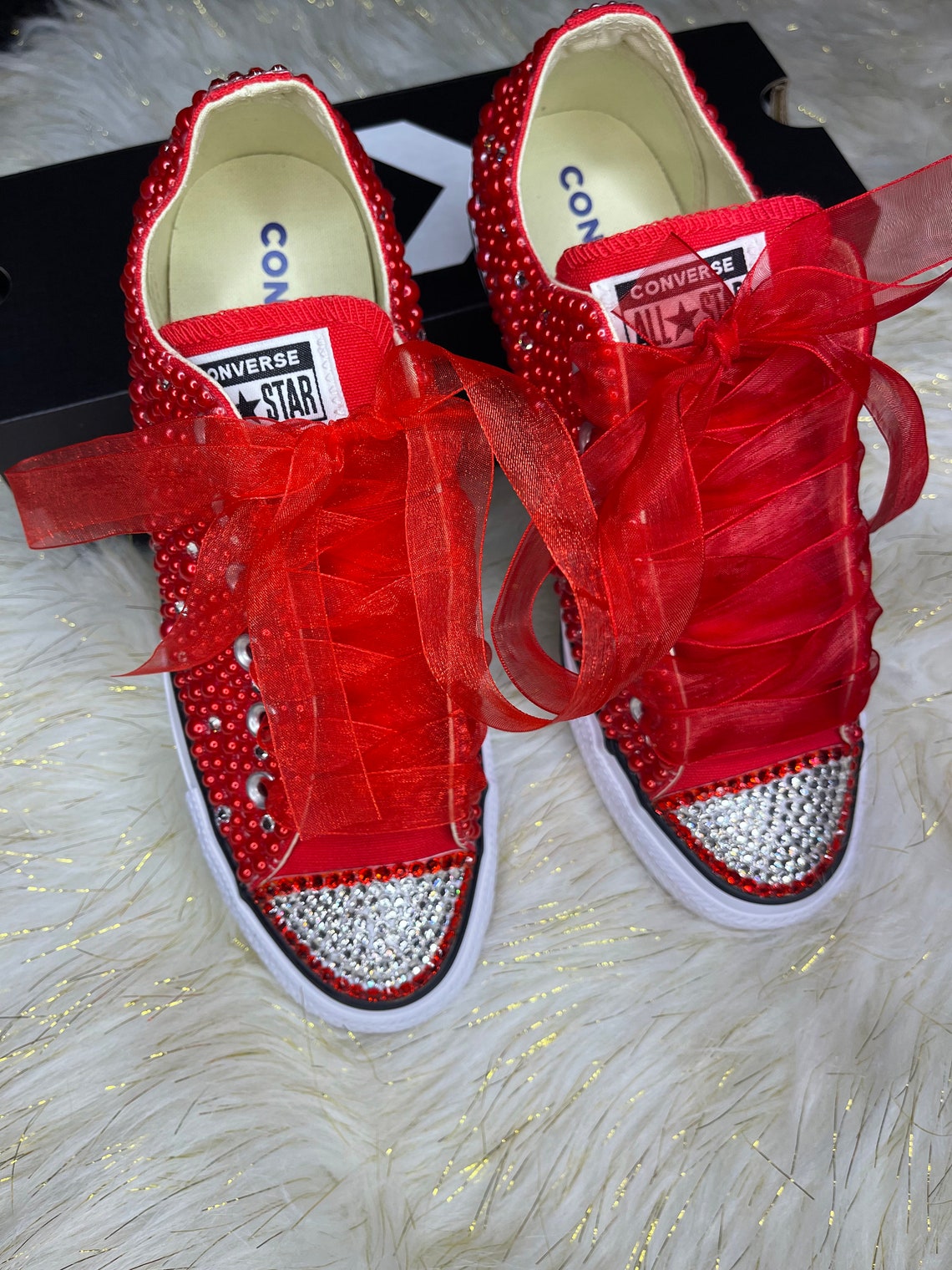 WOMEN Red Bling Converse All Star Chuck Taylor Sneakers LOW - Etsy