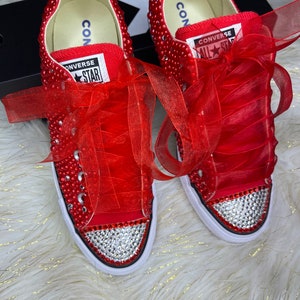 WOMEN Red Bling Converse All Star Chuck Taylor Sneakers LOW TOP - Etsy