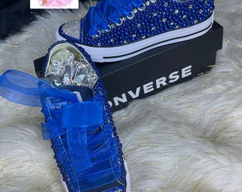 WOMEN Blue Bling Converse All Star Chuck Taylor Sneakers LOW TOP