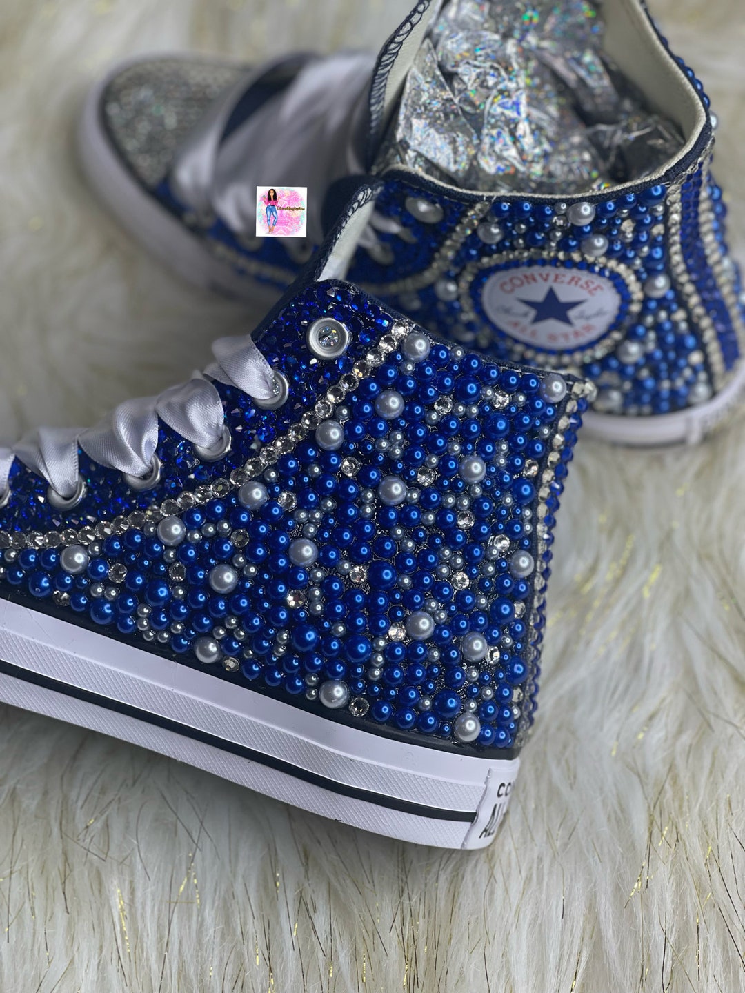 WOMEN Blue Bling Converse All Star Chuck Taylor Sneakers HIGH TOP - Etsy