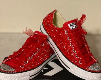 red converse with rhinestones
