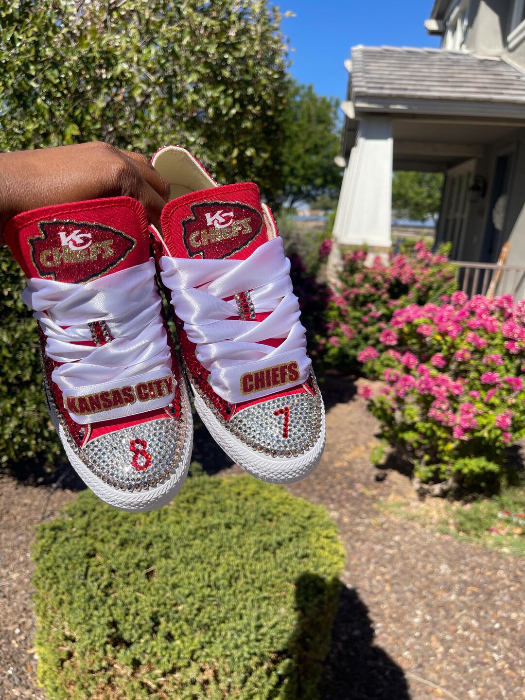 Chiefs Converse, Rhinestone Embellished Sneakers, KC Chiefs - Etsy