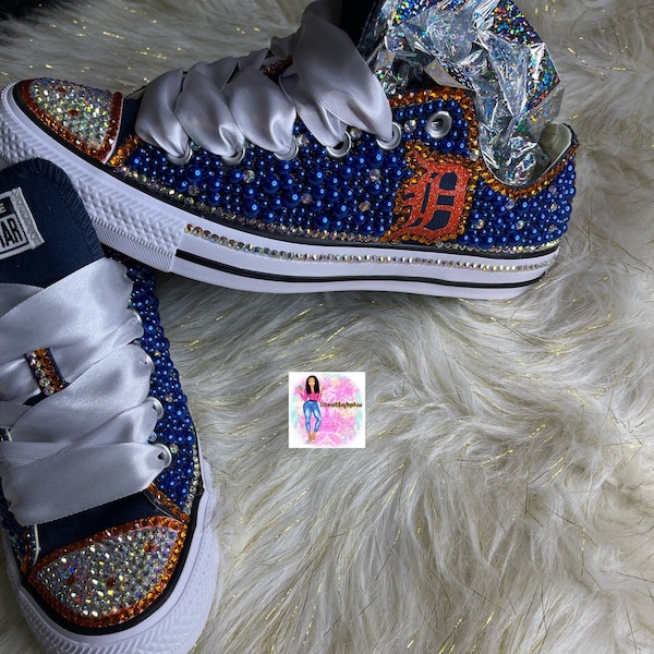 WOMEN Blue & Orange Bling Converse All Star Chuck Taylor Sneakers LOW TOP