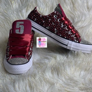 WOMEN Burgundy Bling Converse All Star Chuck Taylor Sneakers LOW TOP - Etsy