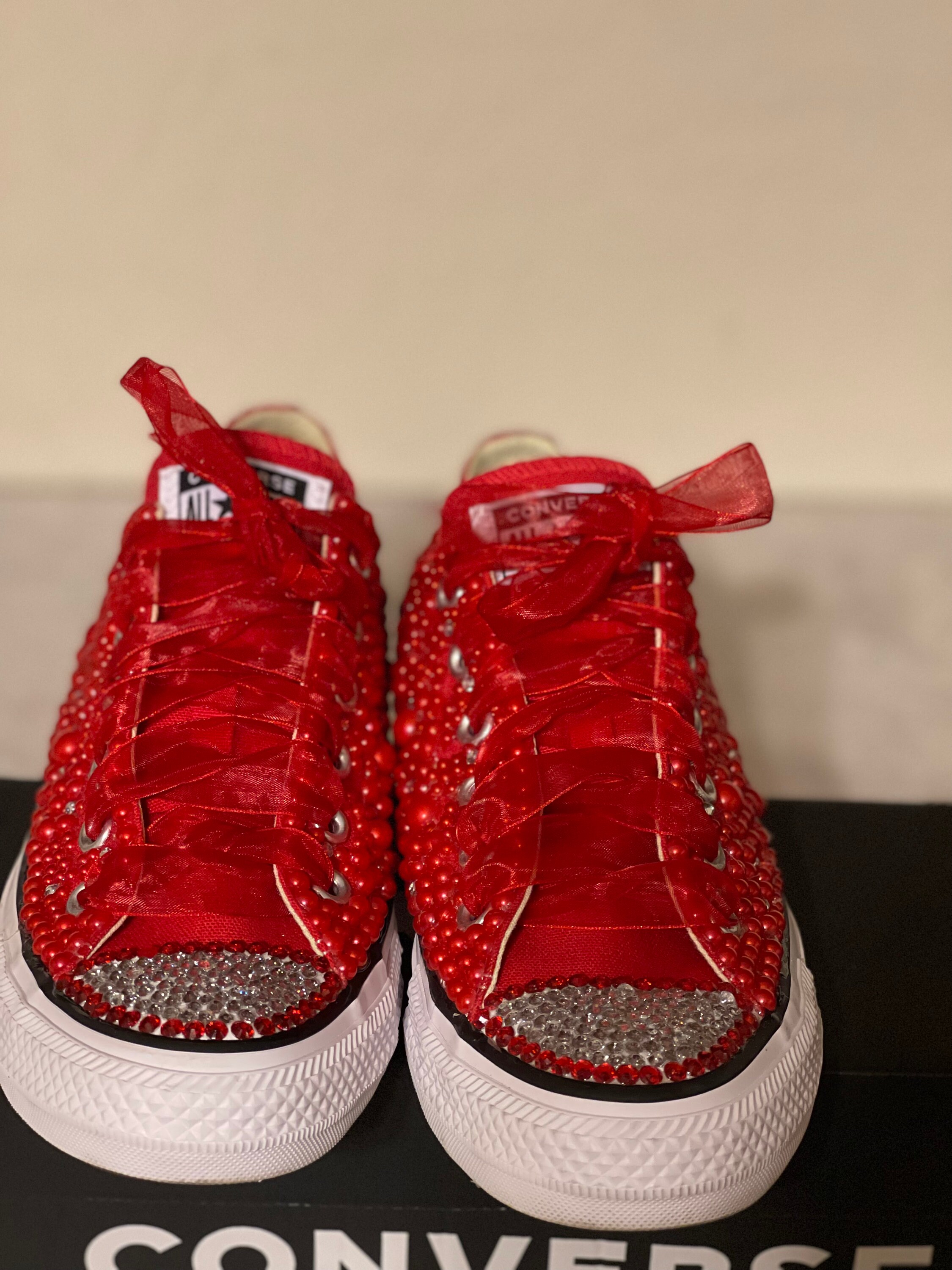 WOMEN Red Bling Converse All Star Chuck Taylor Sneakers LOW | Etsy
