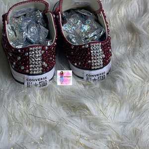 WOMEN Burgundy Bling Converse All Star Chuck Taylor Sneakers LOW TOP - Etsy